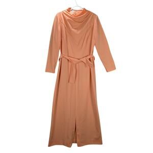 Vintage Stoner Square Dress 18 Peach Long Sleeve Cowl Neck Zip Tie Belt READ